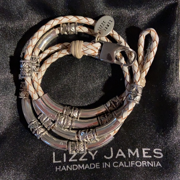 Lizzy James Jewelry Lizzy James Braided Leather Silver Bracelet